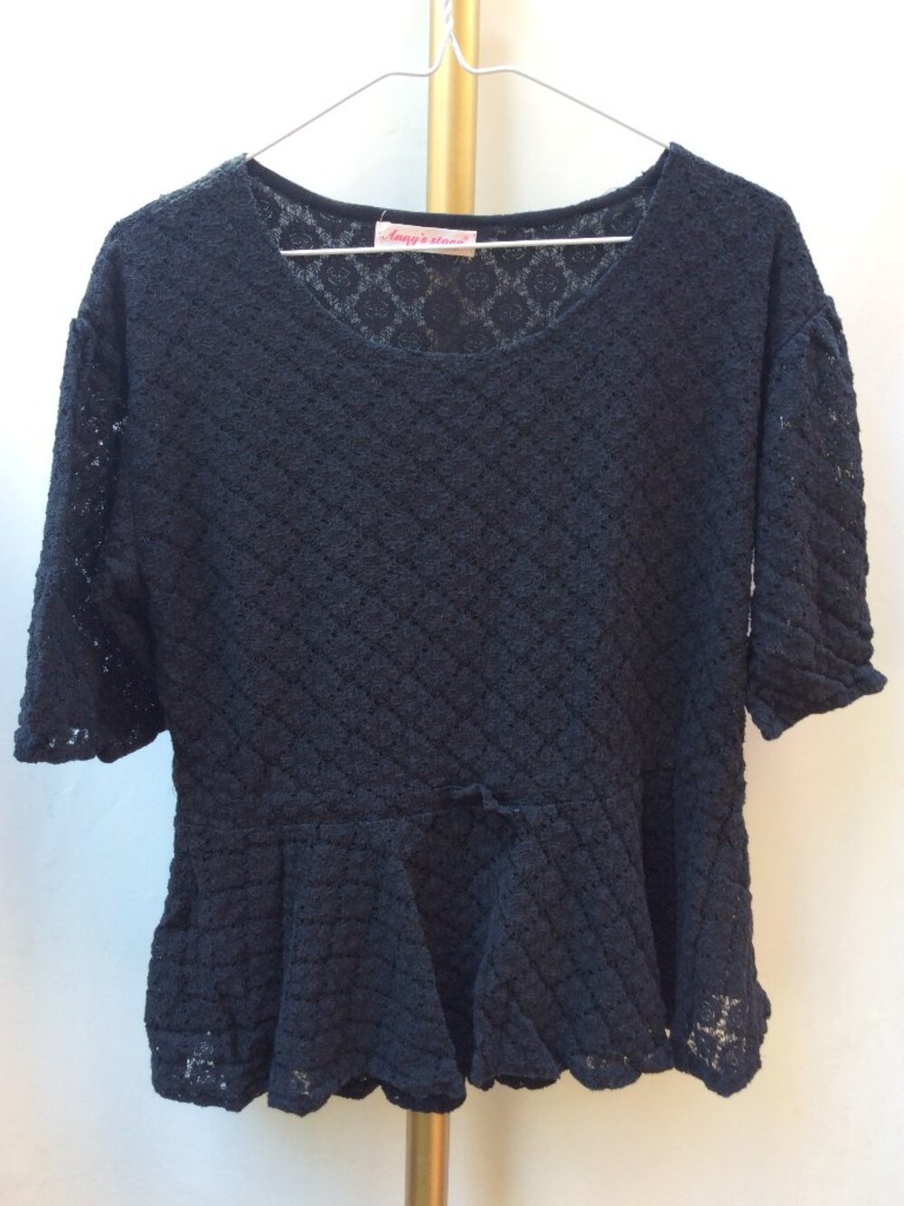 Sandys Story Black Textured Peplum Blouse Top Size L